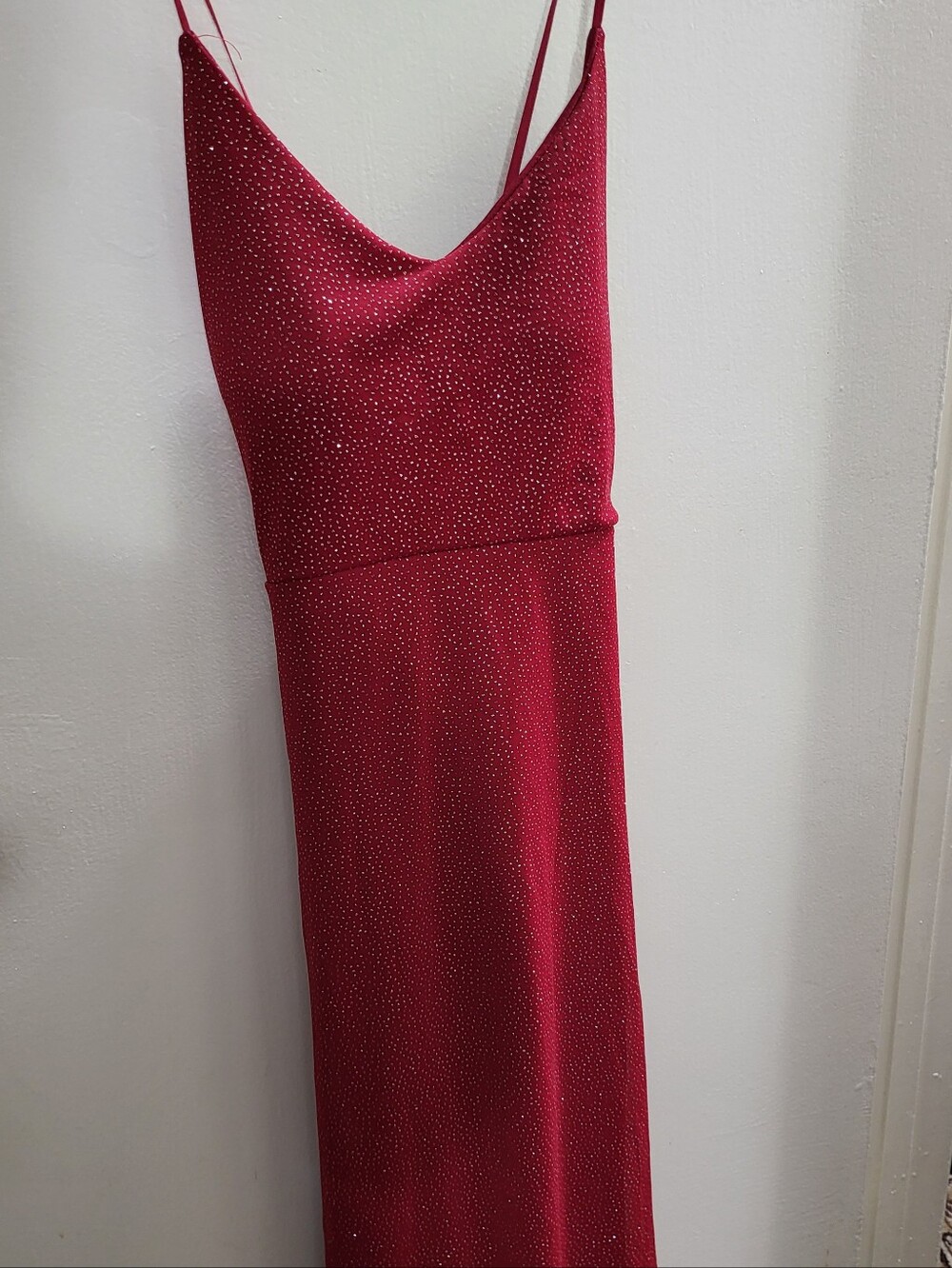 Red Glitter Maxi Dress With Bow Detail